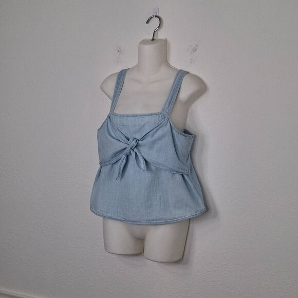 Madewell Denim Tank Top Sz 8P Tie Front 100% Cotton Boho Coastal Beach Cowgirl - Picture 5 of 11